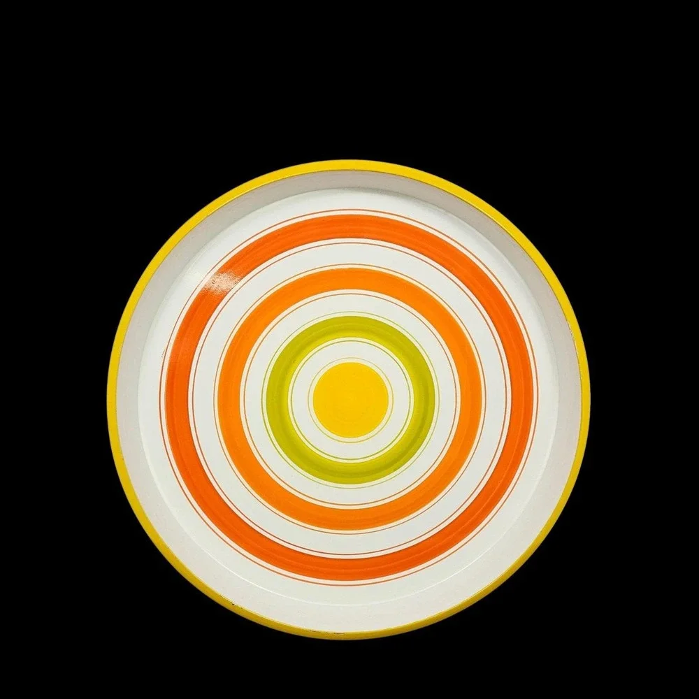 Vintage 60s Gamblers Import Candy Striped‎ Oval Enamelware Circle Tray Japan